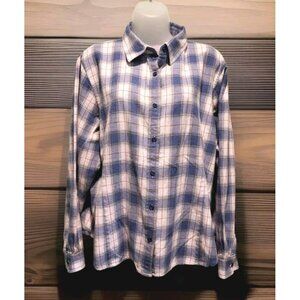 Womens Pendleton Blue Plaid Button Up Long Sleeve Shirt Sz XL